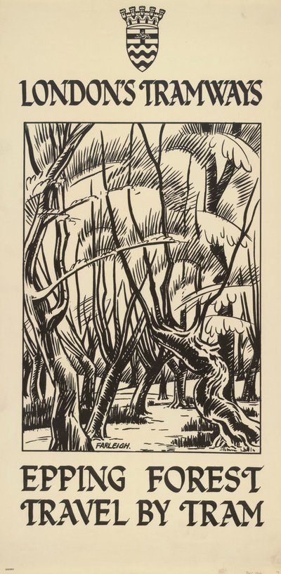 "Epping Forest, Travel by Tram", London County Council LCC Tramways affisch, 1922 av FW Farleigh
