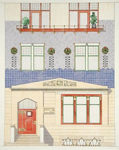 Design för fasaden av ett tyskt stadshus, tidigt 1900-tal, från 