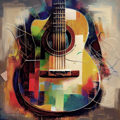 Abstrakt gitarr, väggdekoration med musik, inramade duktryck av F. Abderrahim