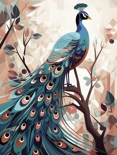 Abstrakt illustration av påfågel, konsttryck på canvas, väggdekoration för sovrum av F. Abderrahim