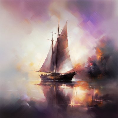 Abstrakt målning av en segelbåt i Seascape, Wall Art | Canvas Prints av F. Abderrahim