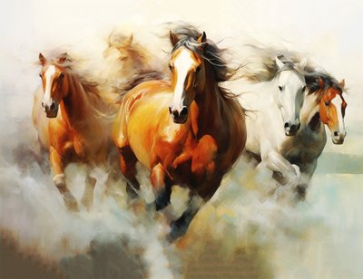 Abstrakt målning av vackra hästar, impressionistisk , vägg Konsttryck av F. Abderrahim