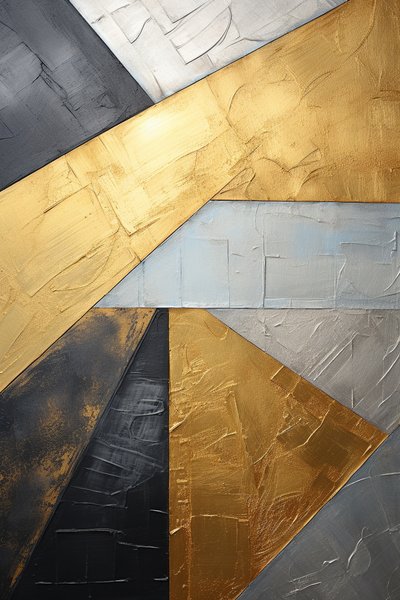 Abstrakt målning i silver och guld, vertikal duk, väggdekor i vardagsrum av F. Abderrahim