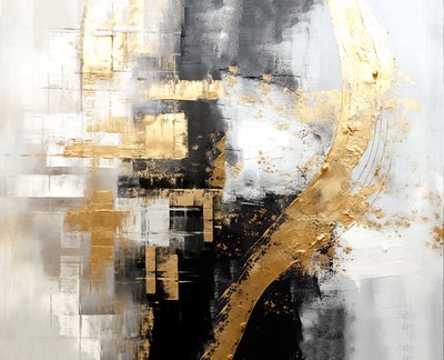 Abstrakt silver & guld digital målning, fyrkantig konst av F. Abderrahim
