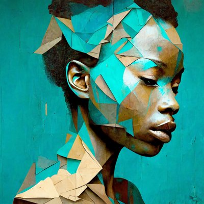 Afrikansk flicka porträtt, trianglar effekt målning, duk tryck på begäran av F. Abderrahim
