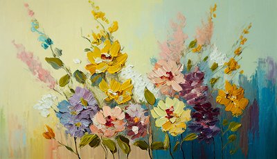Antika blommor i vas, abstrakta blommor på duk, väggkonsttryck av F. Abderrahim
