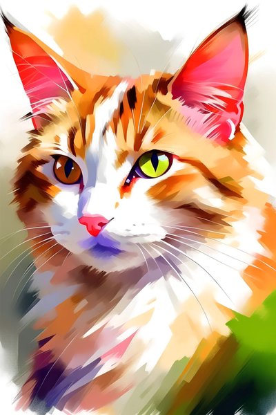 Vacker söt katt målning på vertikal Canvas, sovrum väggdekor, levande färger av F. Abderrahim