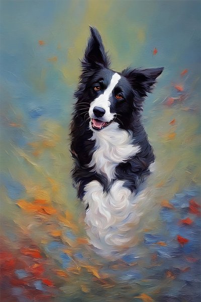 Vackert sött hundporträtt, målning av husdjur på canvas, väggdekor för sovrum, levande färger av F. Abderrahim