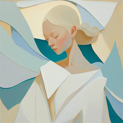 Blond kvinna Porträtt, inspirerad av berömda målningar, väggkonst tryck av F. Abderrahim