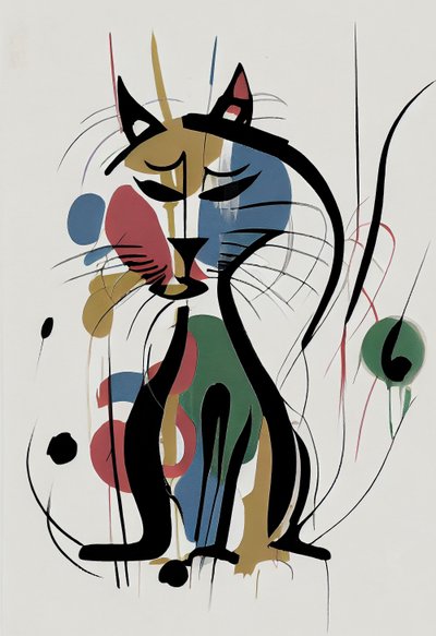 Teckning av katt med konturer, porträtt av husdjur, väggkonst på canvas till salu av F. Abderrahim