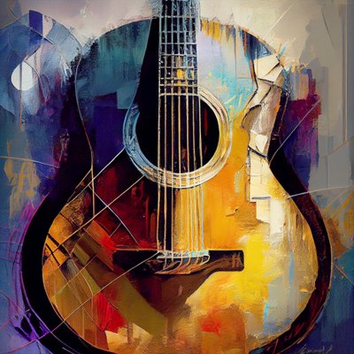 Abstrakt målning av gitarr med tjocka penseldrag Canvas, väggkonst | Canvastryck av F. Abderrahim