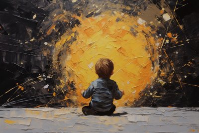 Oskyldigt porträtt, minimalistisk målning impasto penseldrag, konsttryck av F. Abderrahim