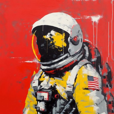 Minimalistisk målning med tjocka streck En astronaut i rymden, Väggkonst | Canvastryck av F. Abderrahim