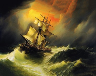 Ship in a Storm at Sea, William Turner målningsstil, tryck på begäran av F. Abderrahim