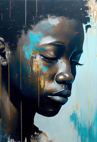Abstrakt ung afrikansk man på canvas, väggkonst av F. Abderrahim