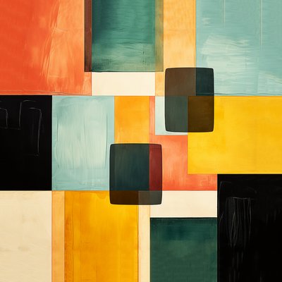 abstrakta fyrkantiga kompositioner målning mönster design, Väggkonst | Canvas tryck av F. Abderrahim