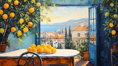 abstrakt naiv konst impressionism, fönster på landskap, väggdekoration för sovrum av F. Abderrahim