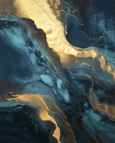 svart iriserande bakgrund gradient, blå  gyllene marmor, väggkonsttryck av F. Abderrahim