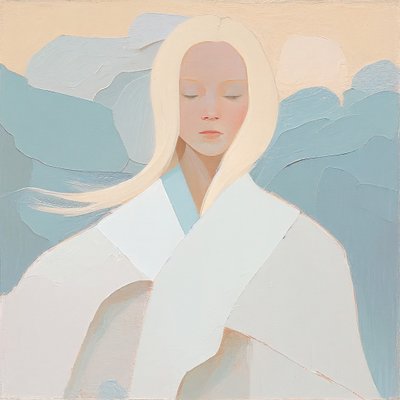 vit blond kvinna porträtt, abstrakt målning, inramade duktryck av F. Abderrahim