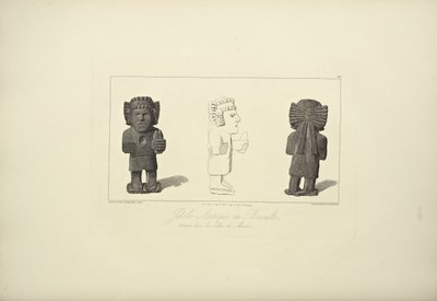Aztekiska idoler i basalt, illustration från "Views of the Cordilleras and Monuments of the Native Peoples of America" ​​av Alexander von Humboldt och Aime Bonpland av F. Arnold