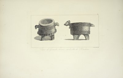 Vaser i granit, hittade på Honduras kust, illustration från "Views of the Cordilleras and Monuments of the Indigenous Peoples of America" ​​av Alexander von Humboldt och Aime Bonpland, 1813 av F. Arnold