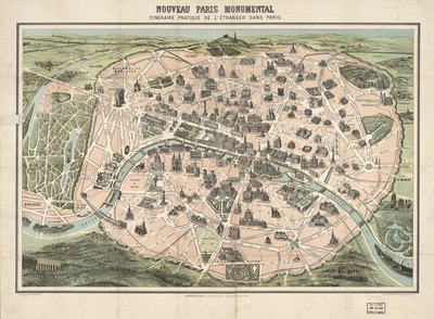 Utvalda byggnader visas med bild. Fågelperspektiv. LC-kopia monterad på tyg. Tillgänglig även via Library of Congresss webbplats som en rasterbild av F.; Garnier Frères; Dufrénoy Dufour