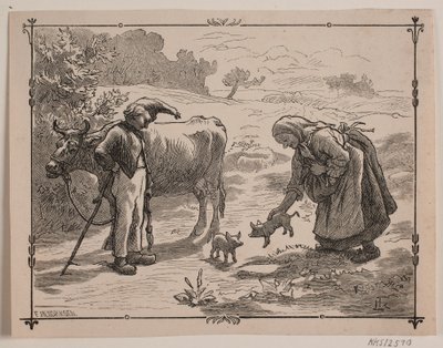 Illustration till folksagan "Tre små röda grisar" av F. Hendriksen