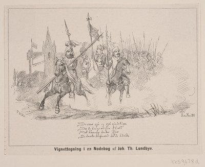 Vinjettteckning i en notbok av F. Hendriksen