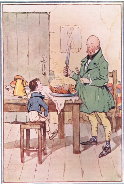 David åt middag med Mr MiCawber i fängelset, illustration från David Copperfield, 1914 av F. M. B. Blaikie