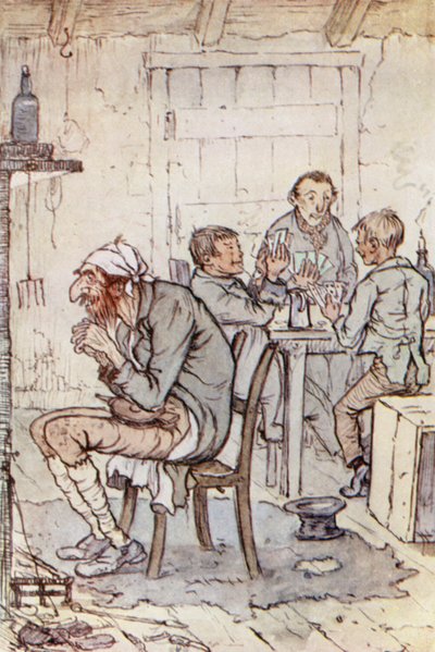 Illustration för Oliver Twist (färg litho) av F. M. B. Blaikie