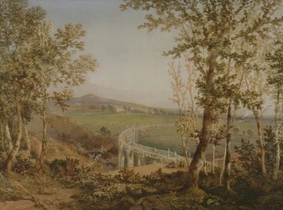 En vy av samma järnvägsviadukt sett från ovan, c.1849 av F. S. Cook
