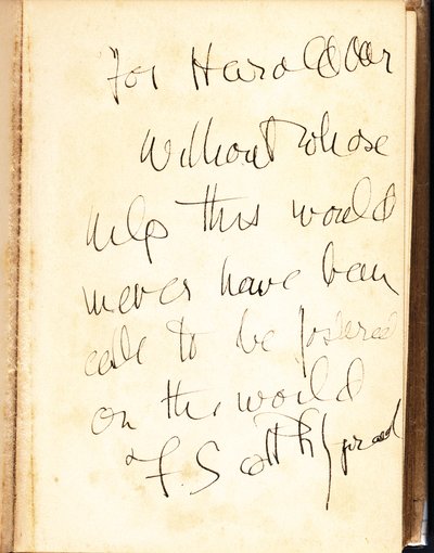 Författarens inskription på framsidan av en första upplaga av "Tender is the Night" av F. Scott Fitzgerald