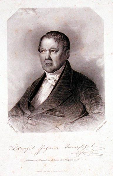 Porträtt av Wenzel Johann Tomaschek (1774-1850) graverad av Albert Henry Payne (1812-1902) (gravyr) av F. T. (after) Mayer
