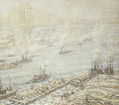 East River, New York, vinter, ca 1915 (olja på duk) av F. Usher de Voll