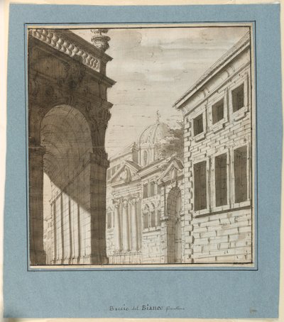 Scenografi: Stad med en loggia av Fabrizio Galliari