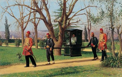 Den engelske ambassadörens dotter som rider i en Palanquin av Fausto Zonaro