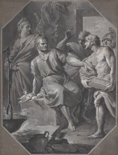 Manius Curius Dentatus vägrar de samnitiska ambassadörernas presenter, 1732-92. av Fedele Fischetti