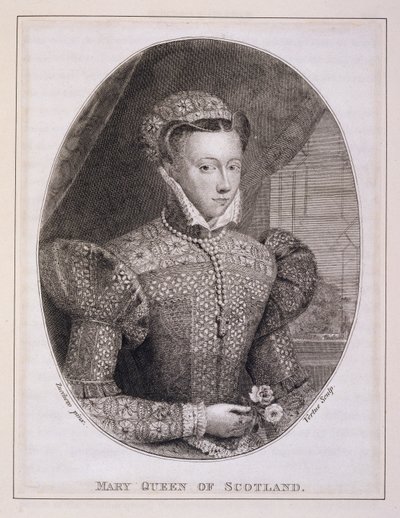 Mary Queen of Scots (1542-87), graverad av George Vertue (1684-1756) (gravyr) av Federico (after) Zuccaro