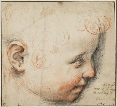 Ett barnhuvud i profil; kanske för Jesusbarnet av Federico Barocci