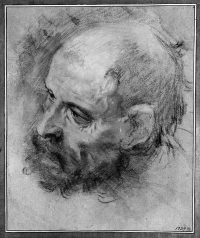 Huvudstudie av en skäggig man vänd åt vänster och lutad åt sidan av Federico Barocci
