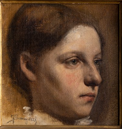 Porträtt av en flicka (olja på kartong) av Federico Bernagozzi