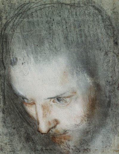 Chef för Saint Francis ser uppåt till vänster, av Federico Fiori Barocci or Baroccio