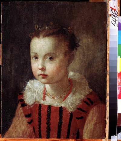 ""porträtt av en liten flicka"" Rikt klädt barn. Målning av Federico Fiori Barocci eller Baroccio (cirka 1535-1612) Regional Deineka Art Gallery, Kursk Ryssland av Federico Fiori Barocci or Baroccio