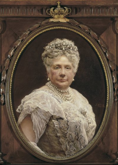 Porträtt av Isabella av Borbon, Infanta av Spanien, dotter till Isabella II och syster till Alfonso XII (olja på duk) av Federico Godoy y Castro