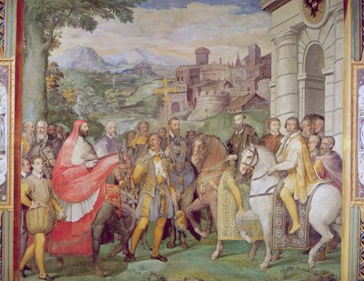 Karl V (1500-58) med Alessandro Farnese (1546-92) i Worms, från 