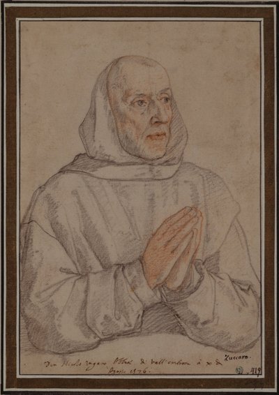 Porträtt av Niccolò Ungaro, abbot i Vallombrosa, med huva och slätrakad av Federico Zuccaro