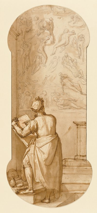 Taddeo i Sixtinska kapellet teckning av Michelangelos "Last Judgement" av Federico Zuccaro