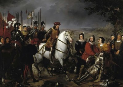 Spanska: El Gran Capitán recorriendo el campo de la batalla de Ceriñola Gonzalo Fernández de Córdoba vid slaget vid Cerignola
 eller spanska: El Gran Capitán después de la batalla de Ceriñola encuentra el cadáver de Luis de Armagnac Gonzalo Fernández de Có av Federico de Madrazo y Kuntz