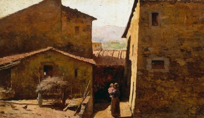 Rustika toskanska bondgårdar, av Federico Andreotti (1847-1930), olja på panel av Federigo Andreotti
