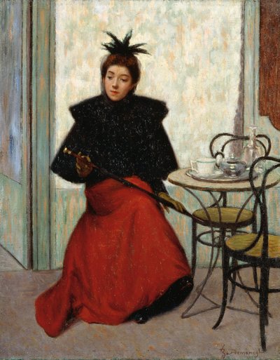 På café, av Federico Zandomeneghi (1841-1917), olja på duk, 41x33 cm av Federigo Zandomeneghi